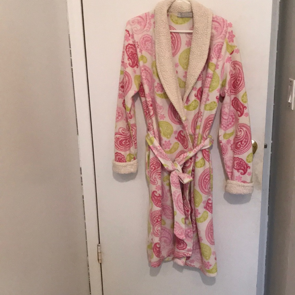 Super Soft Womens Bath Robe White and Pink One Size